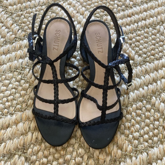 Schutz Rosalia Braided Raffia Sandal Heel - Picture 3 of 3